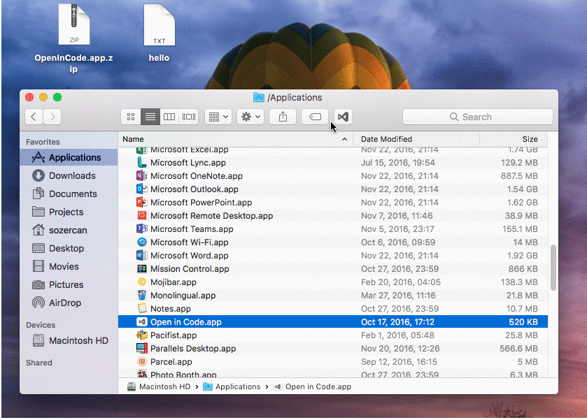 Useful Developer Tools #10: Open folders in Visual Studio Code right from Finder in macOS